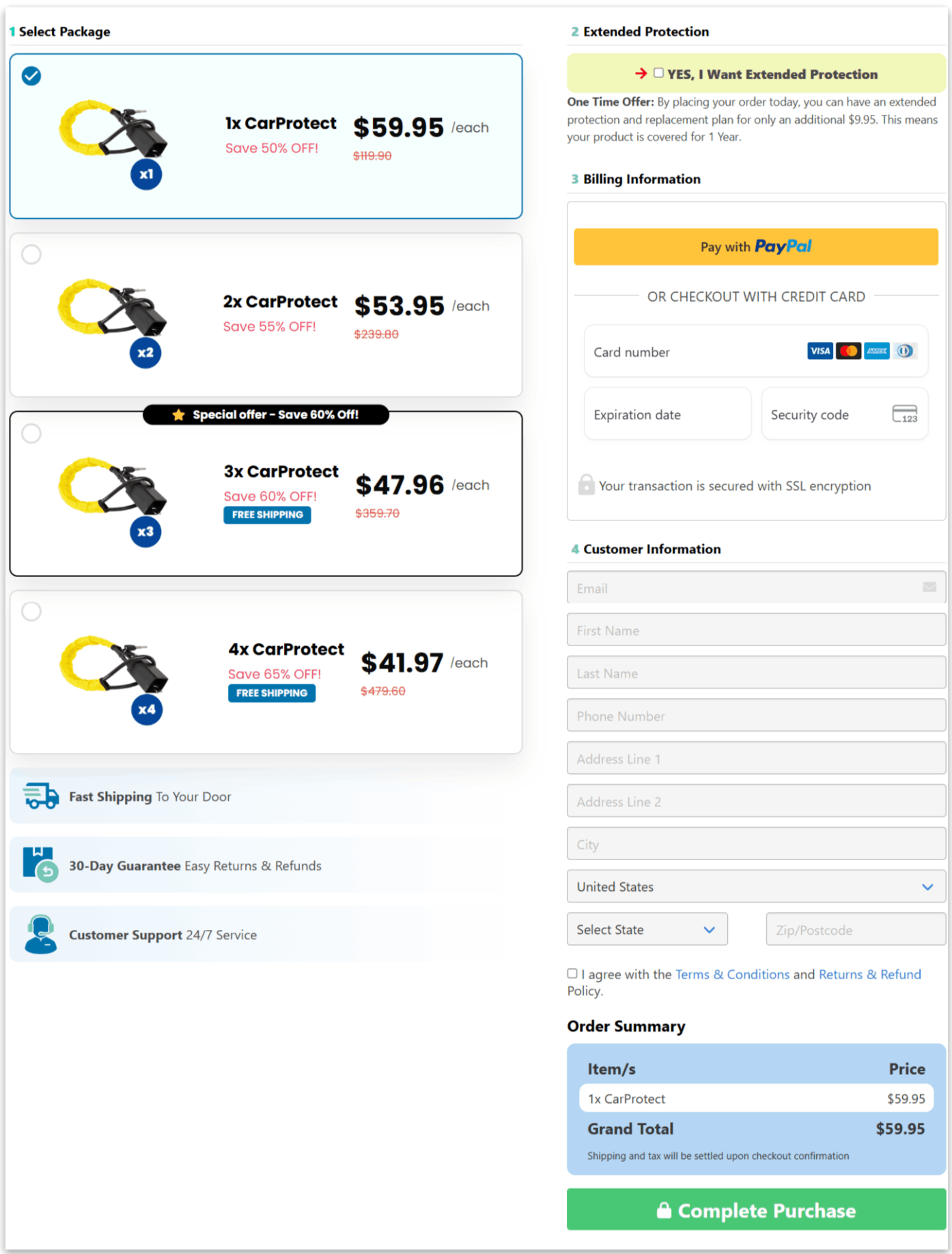 CarProtect Steering Wheel Lock secure checkout page